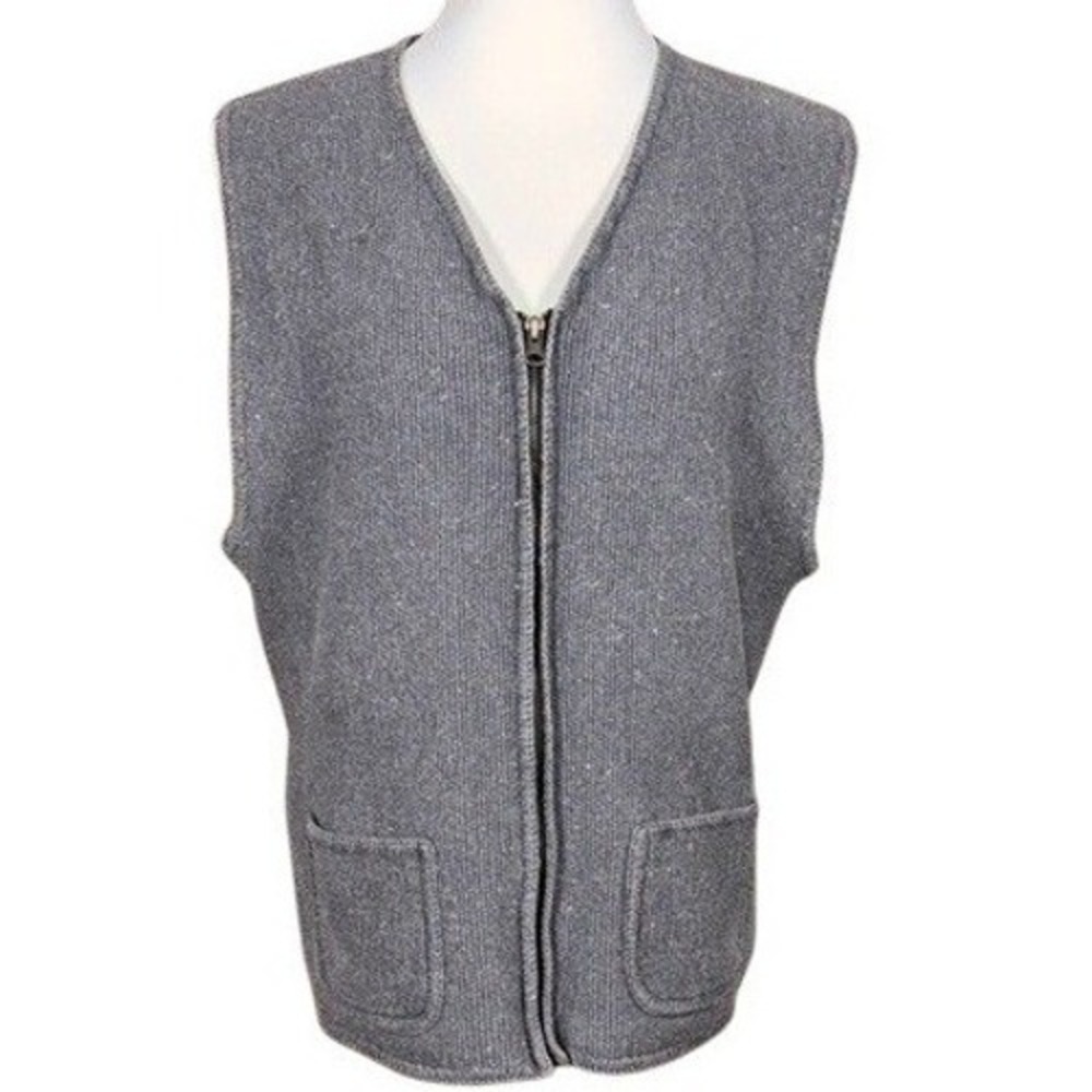 Structure Sweater Vest Mens Large La Collezioni Gray Full Zip Ramie Cotton Blend